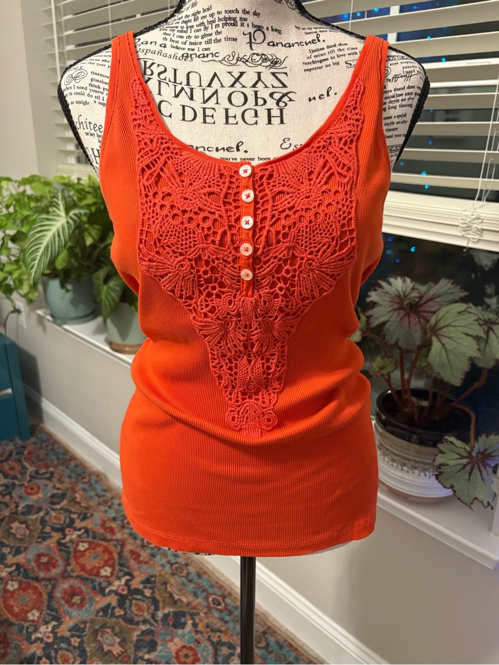 Ralph Lauren Orange Crochet-Front Ribbed Camisole